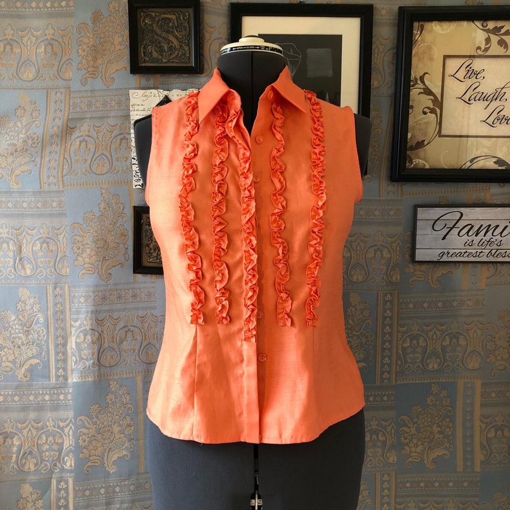 Coral/peach ruffle sleeveless dress blouse S